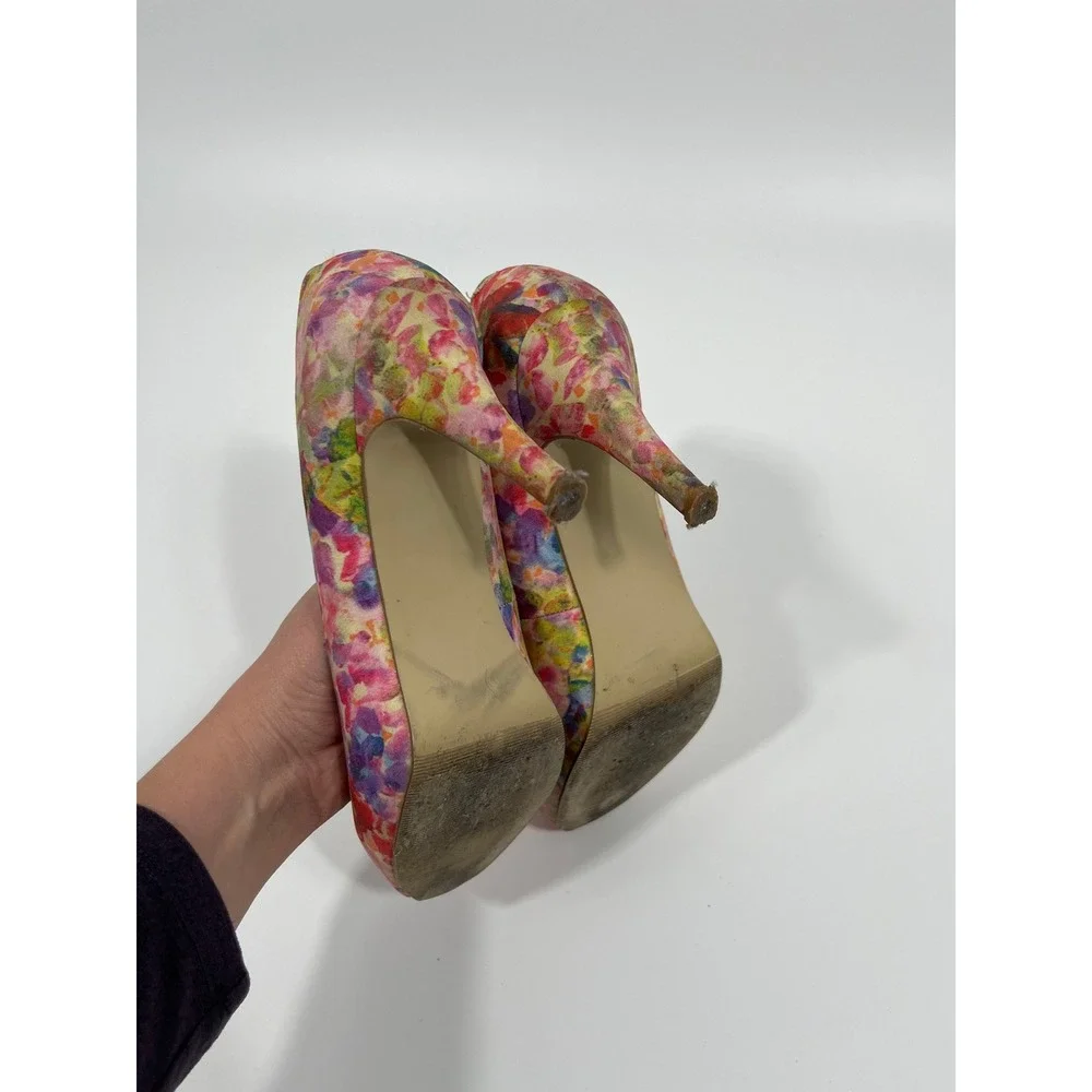 Spring Summer Wedding Guest Womens Heels 7 Pastel‎ Multicolor Watercolor Floral